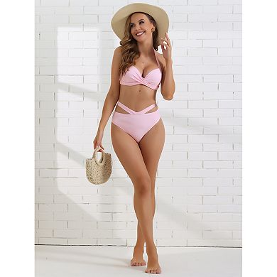 Women's Push Up Halter Bikini Sets, 2 Piece Wide Criss Cross Bandage Triangle Bottoms Swimwear Suits