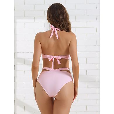 Women's Push Up Halter Bikini Sets, 2 Piece Wide Criss Cross Bandage Triangle Bottoms Swimwear Suits