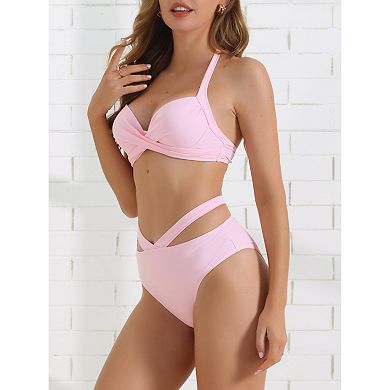 Women's Push Up Halter Bikini Sets, 2 Piece Wide Criss Cross Bandage Triangle Bottoms Swimwear Suits