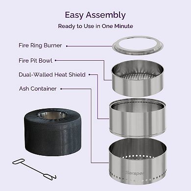 Sersper 19 Inch Fire Pit with Stainless Steel