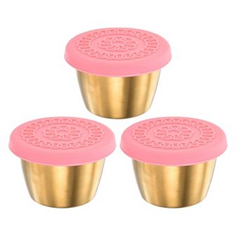 3 pc Small Condiment Containers with Lids, Stainless Steel Condiment Cup Dipping Cups, Pink