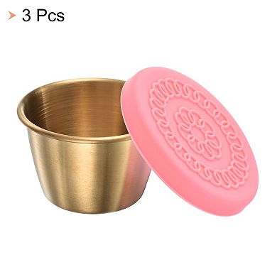 3pcs Small Condiment Containers with Lids, Stainless Steel Condiment Cup Dipping Cups, Pink