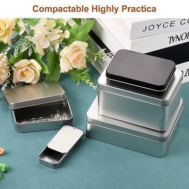 Metal Tin Box Containers, 4.21"x2.76"x1.57" Portable Rectangular Empty Hinged Tins Box with Lid