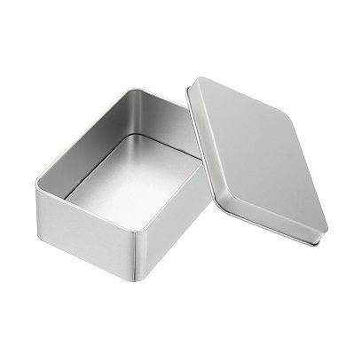 Metal Tin Box Containers, 4.21"x2.76"x1.57" Portable Rectangular Empty Hinged Tins Box with Lid