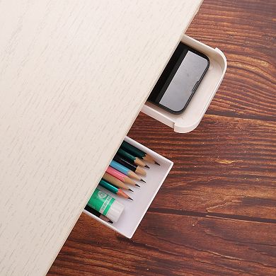 Under Table Drawer, 2 Pack Slide Out Hidden Self-Adhesive Pencil Tray Drawer Grey White