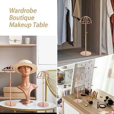 4Pcs Stainless Steel Hat Display Stand 12"-24" Adjustable Height Hat Stand Holder Wigs Display Rack