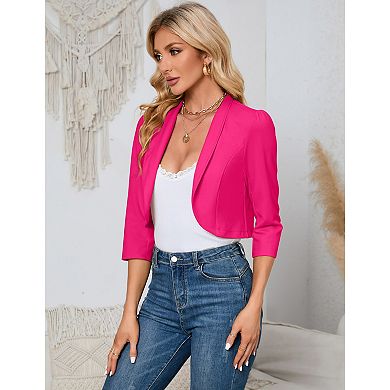 Womens 3/4 Sleeve Bolero Shrug Open Front Cropped Cardigan Blazer Jackets