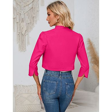 Womens 3/4 Sleeve Bolero Shrug Open Front Cropped Cardigan Blazer Jackets