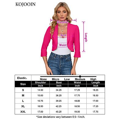 Womens 3/4 Sleeve Bolero Shrug Open Front Cropped Cardigan Blazer Jackets