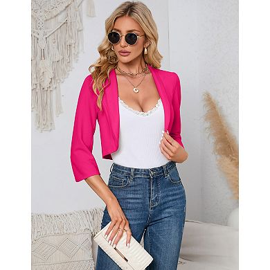 Womens 3/4 Sleeve Bolero Shrug Open Front Cropped Cardigan Blazer Jackets