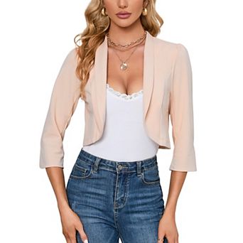 Womens 3/4 Sleeve Bolero Shrug Open Front Cropped Cardigan Blazer Jackets