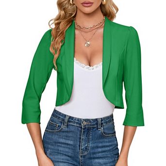 Womens 3/4 Sleeve Bolero Shrug Open Front Cropped Cardigan Blazer Jackets