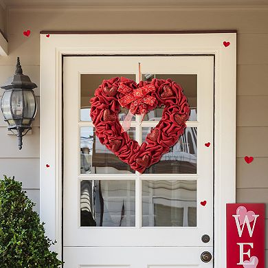 Glitzhome 19.25"L Red Traditinal and Classical Fabric Valentine's Heart Wreath