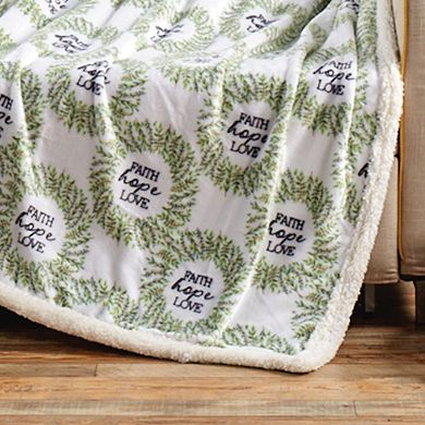 Faith, Hope & Love with Sherpa Plush Decorative All Season Plum Throw Blanket