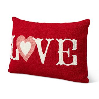 Glitzhome 18"L Valentine's Handcrafted Hooked Heartwarming LOVE Pillow