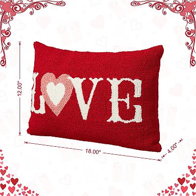 Glitzhome 18"L Valentine's Handcrafted Hooked Heartwarming LOVE Pillow