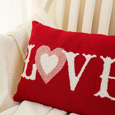 Glitzhome 18"L Valentine's Handcrafted Hooked Heartwarming LOVE Pillow