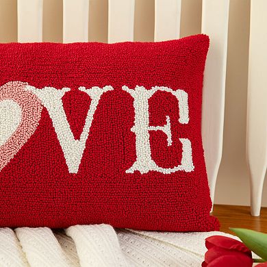 Glitzhome 18"L Valentine's Handcrafted Hooked Heartwarming LOVE Pillow