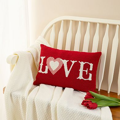Glitzhome 18"L Valentine's Handcrafted Hooked Heartwarming LOVE Pillow