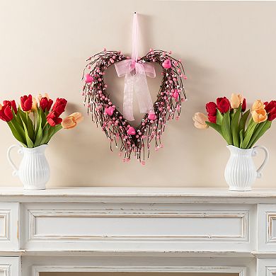 Glitzhome Valentine's Charming Seasonal Berry Heart Wreath