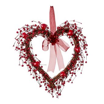 Glitzhome Valentine's Charming Seasonal Berry Heart Wreath