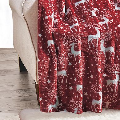 Reindeer Christmas Plush All Season Decorative Throw Blanket