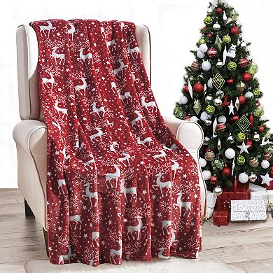 Reindeer Christmas Plush All Season Decorative Throw Blanket