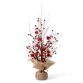 Glitzhome 18"H Valentine's Artificial Red Berry Heart Table Tree