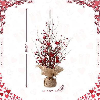 Glitzhome 18"H Valentine's Artificial Red Berry Heart Table Tree