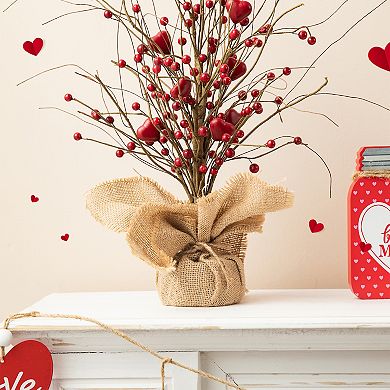 Glitzhome 18"H Valentine's Artificial Red Berry Heart Table Tree