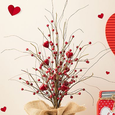 Glitzhome 18"H Valentine's Artificial Red Berry Heart Table Tree