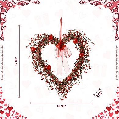 Glitzhome 17"H Lighted Valentine's Seasonal Red Berry Heart Wreath