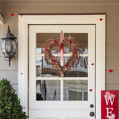 Glitzhome 17"H Lighted Valentine's Seasonal Red Berry Heart Wreath