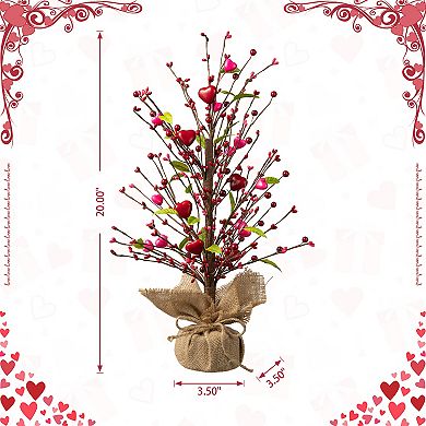 Glitzhome 20"H Valentine's Berry Heart Dense Festival Atmosphere Table Tree