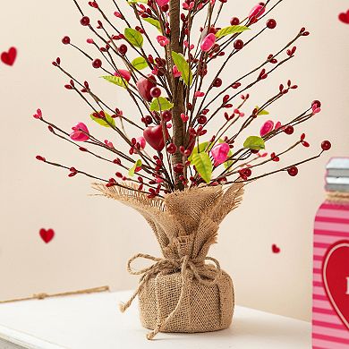 Glitzhome 20"H Valentine's Berry Heart Dense Festival Atmosphere Table Tree