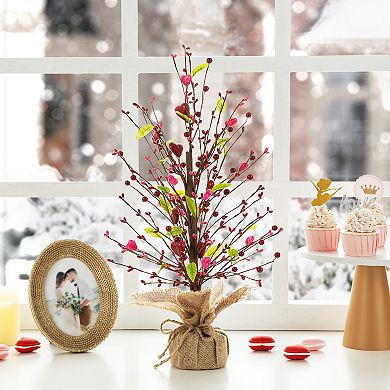 Glitzhome 20"H Valentine's Berry Heart Dense Festival Atmosphere Table Tree