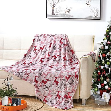 Tan Reindeer Plush Decorative All Season Plum Throw Blanket