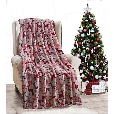 Tan Reindeer Plush Decorative All Season Plum Throw Blanket