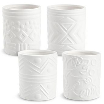 Set of 4 Paint Your Own Ceramic Succulent Planter Set, Bohemian Themed