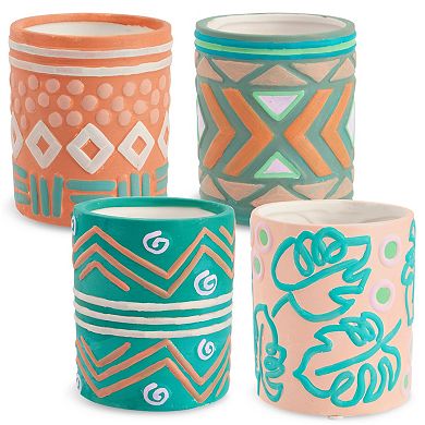 Set of 4 Paint Your Own Ceramic Succulent Planter Set, Bohemian Themed