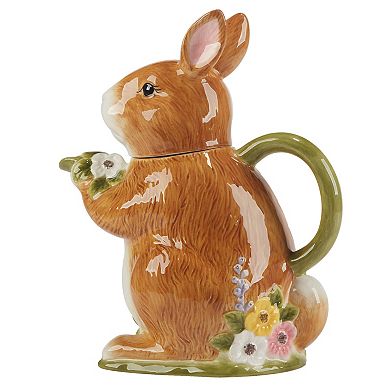 Certified International Easter Meadow 3D Bunny Teapot