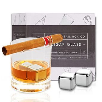 Cigar Whiskey Glass With Cigar Holder Set With 2 Whiskey Stones