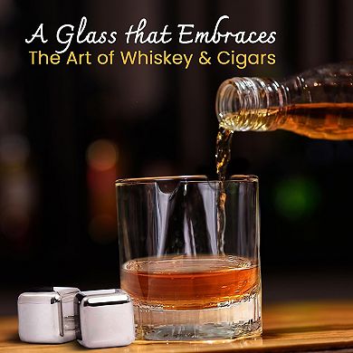 Cigar Whiskey Glass With Cigar Holder Set With 2 Whiskey Stones