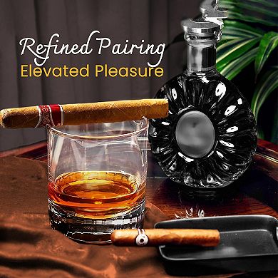 Cigar Whiskey Glass With Cigar Holder Set With 2 Whiskey Stones