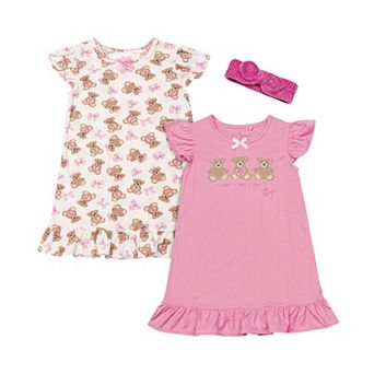 Girls 4-6 Betsey Johnson 2 Pack Sleep Shirt Set with Beauty Headband