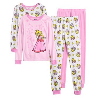 Girls 4-10 Princess Peach 4 pc Long Pajama Tops & Pajama Bottoms Set