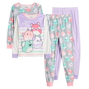 Girls 6-14 Squishmallows 4 pc "Mallow Vibes Only" Fleece Long Sleeve Pajama Tops & Pajama Bottoms Set