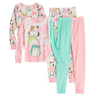 Girls 6-14 Squishmallows 4 pc "Love To Squish" Fleece Long Sleeve Pajama Tops & Pajama Bottoms Set