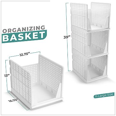 Sorbus 3 Tier Extra Large Open Front Plastic Stand - for closets, bedrooms, bathrooms, or pantries