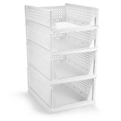 Sorbus 4 Tier Open Front Plastic Stand - for closets, bedrooms, bathrooms, or pantries